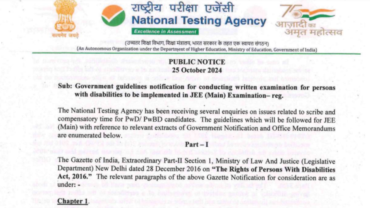 NTA Issues Important Notice For PwD/PwBD Candidates Appearing For JEE ...