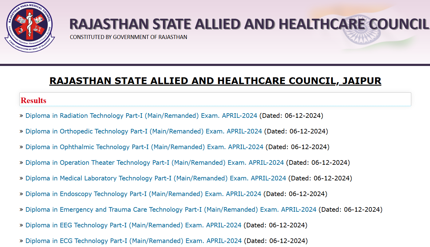 Rajasthan Paramedical Diploma Results 2024 Declared: Direct Links To ...