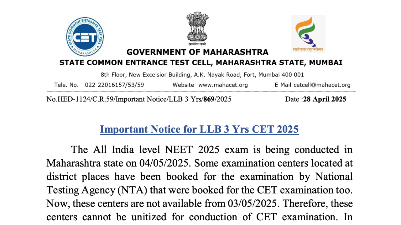MAH CET 3-Year LLB 2025 exam dates revised: Check new schedule and ...