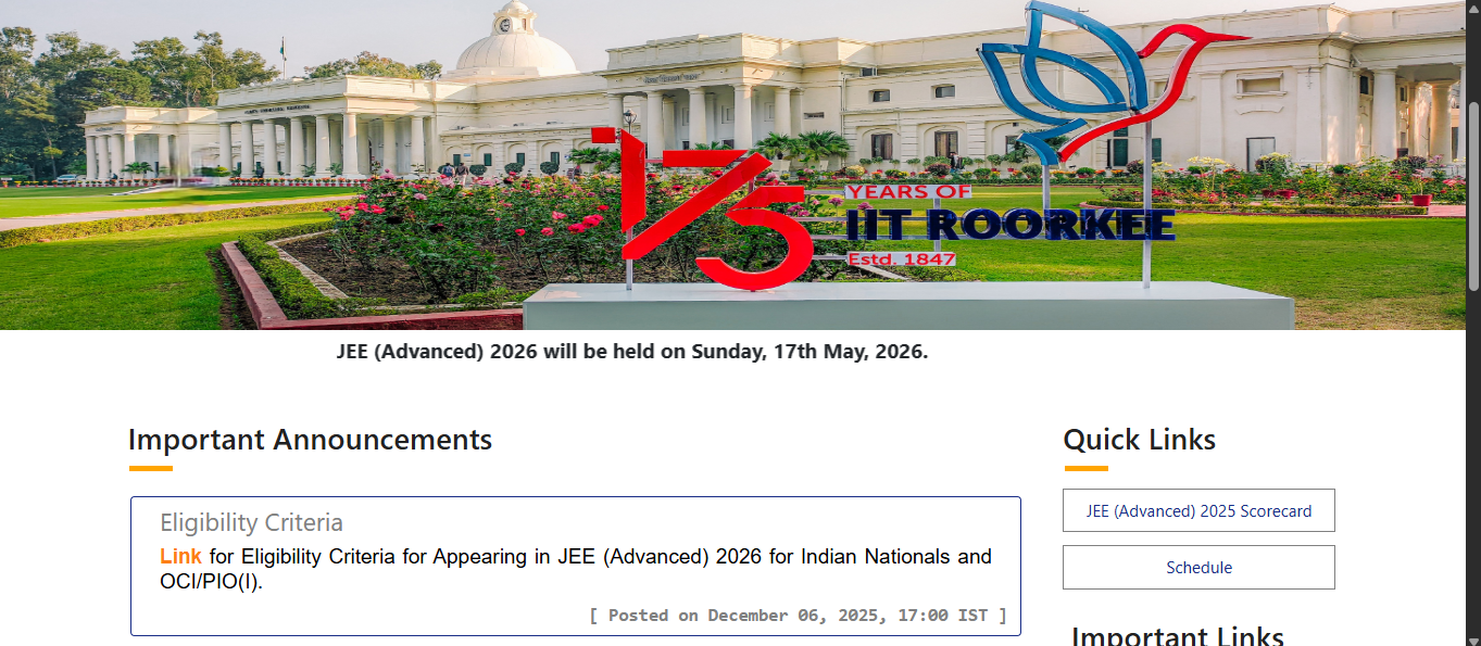 JEE Advanced 2026: IIT Roorkee releases five key eligibility ...