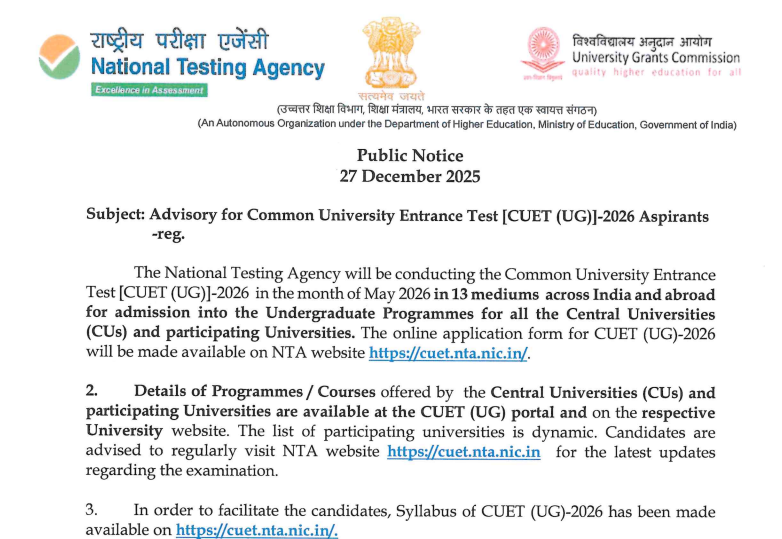 CUET UG 2026: NTA issues important advisory ahead of May exam; check ...
